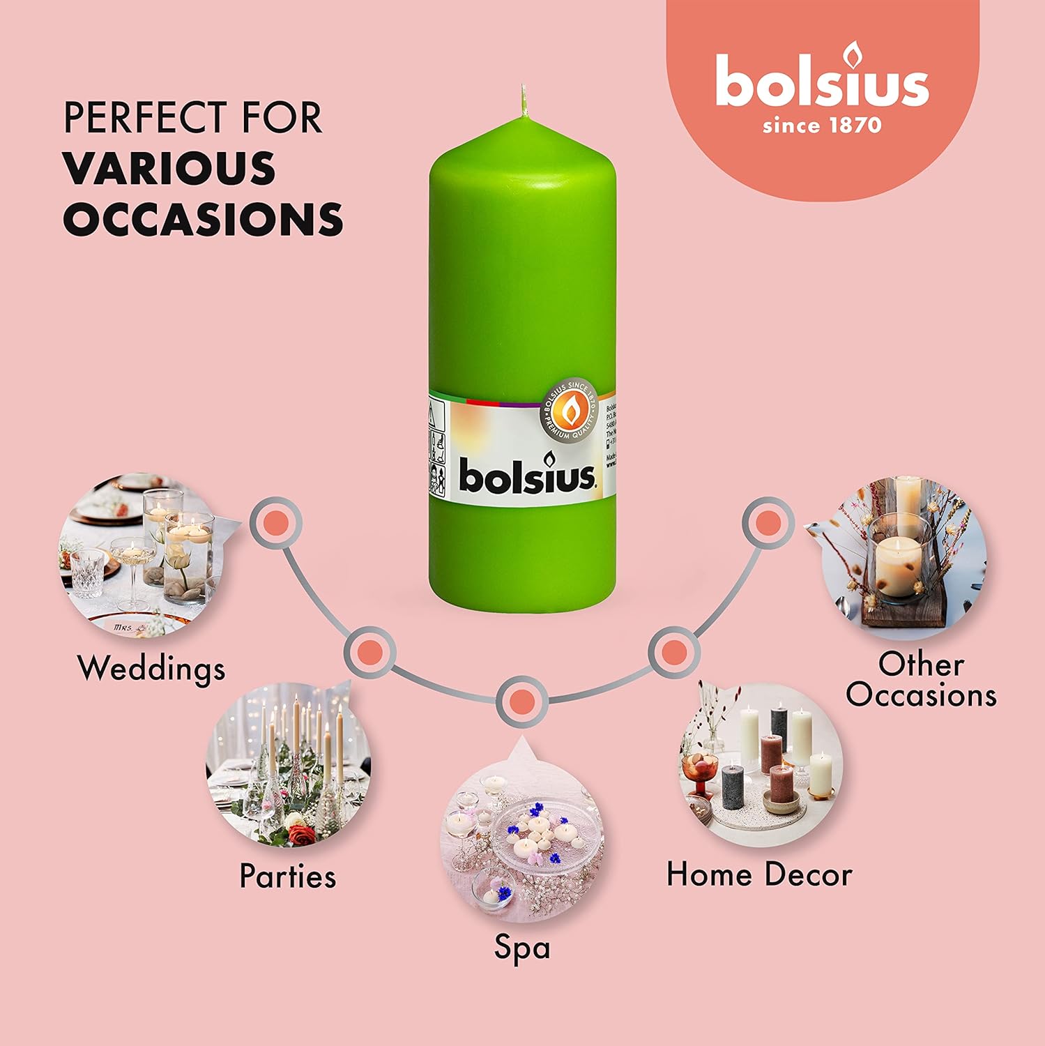 BOLSIUS 10 Unscented Lime Green Pillar Candles