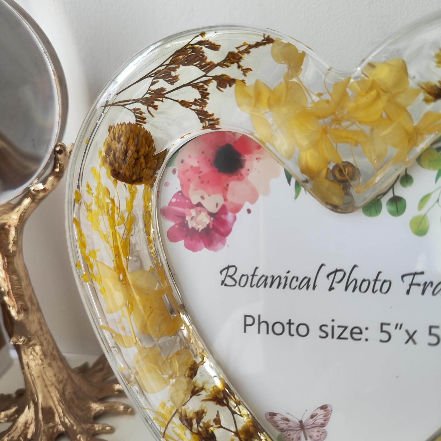 5x5 Inch Acrylic Photo Frame with Heart Shaped Vase Design