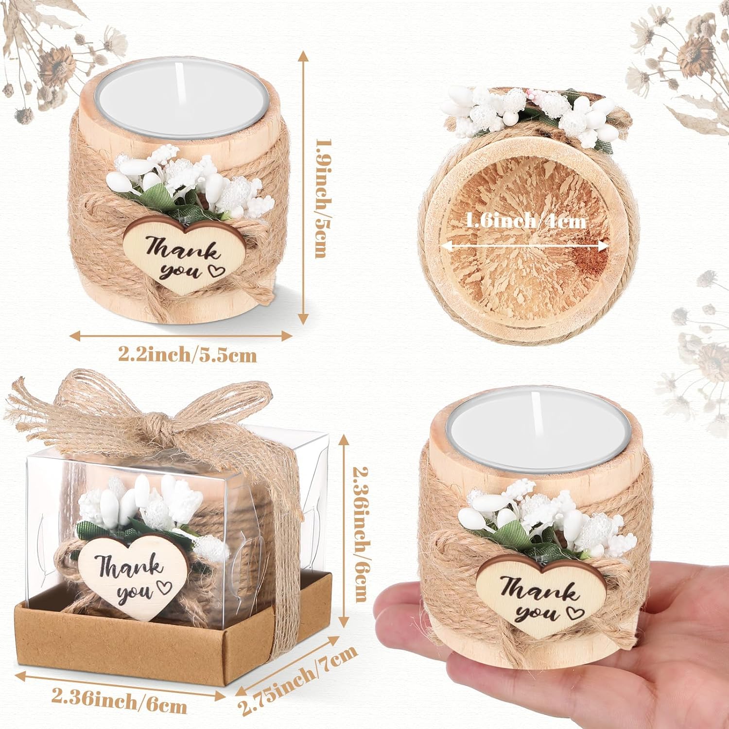 Retisee Wood Candle Holders 16 Sets Wedding Favors