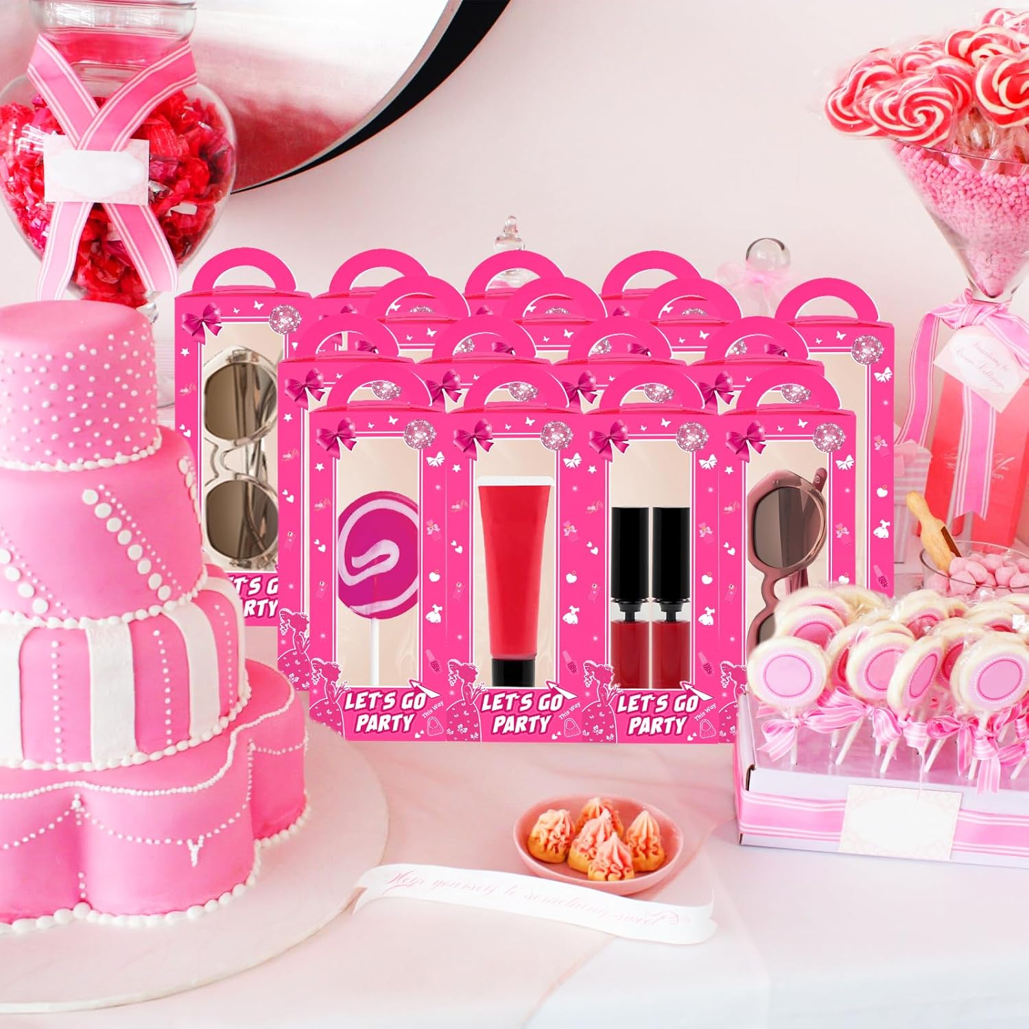 18 Pcs Hot Pink Girl Party Favor Boxes