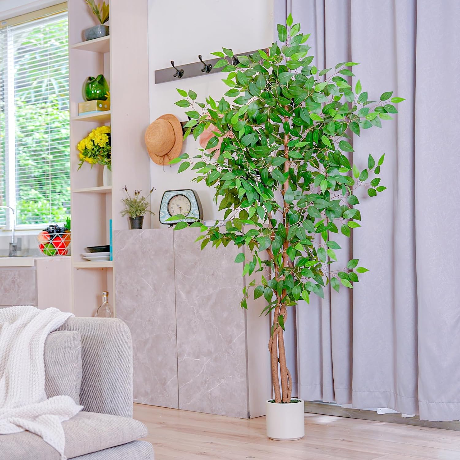 5FT Artificial Ficus Tree with White Planter