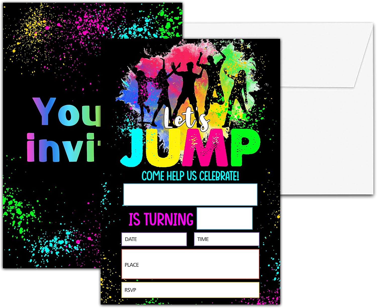 Chuxvon Jump Birthday Invitations Double Sided Splatter Paint