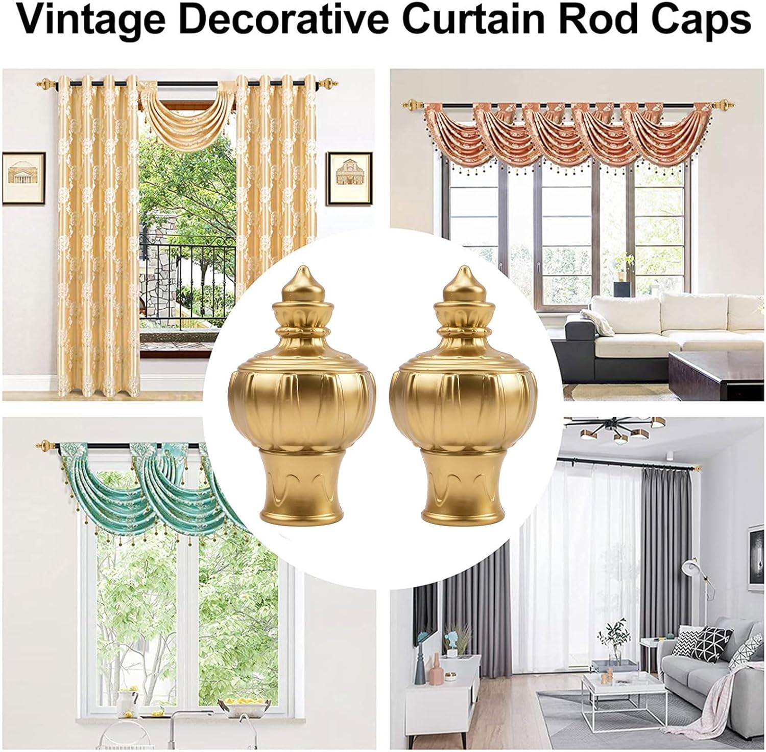 Curtain Finials 6Pcs Gold Plastic Decorative Window Rod Ends