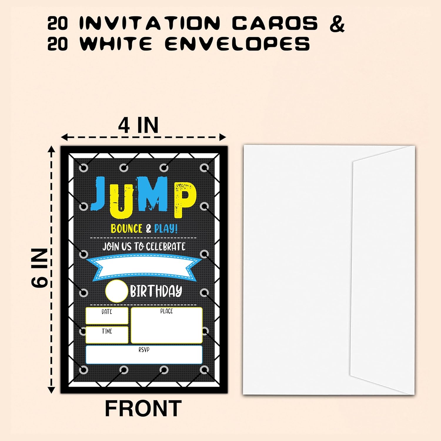 CLIRBE Trampoline Birthday Party Invitations 20 Pieces with Envelopes