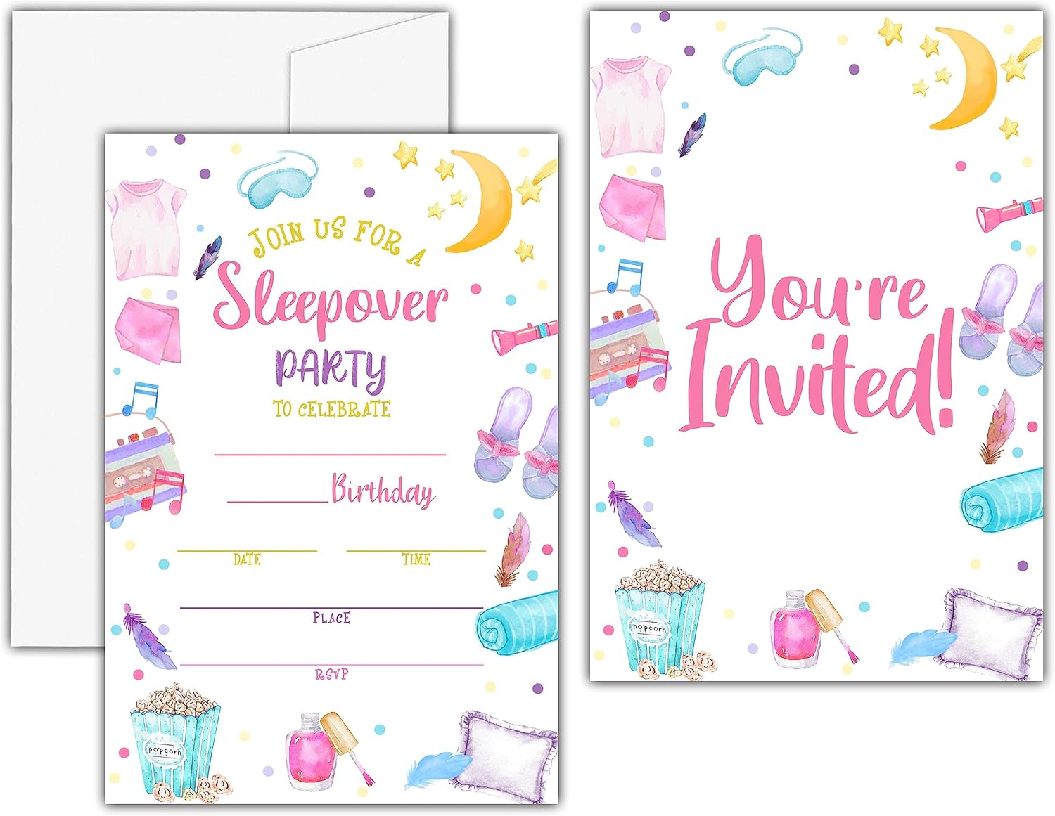 Sleepover Birthday Invitations 20 Sets with Envelopes