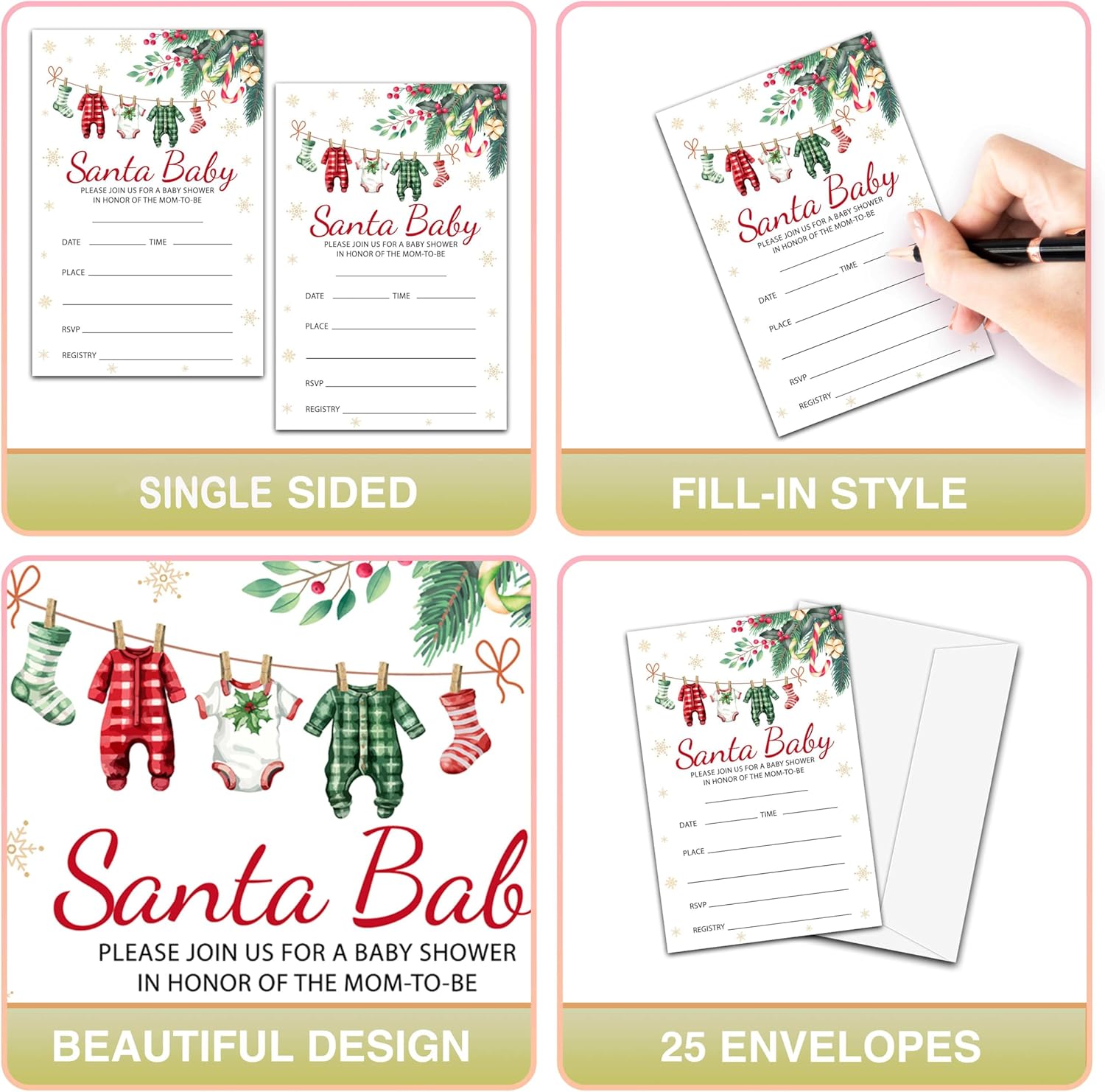 Christmas Baby Shower Invitations with Envelopes - Winter Wonderland 4x6 Card Set