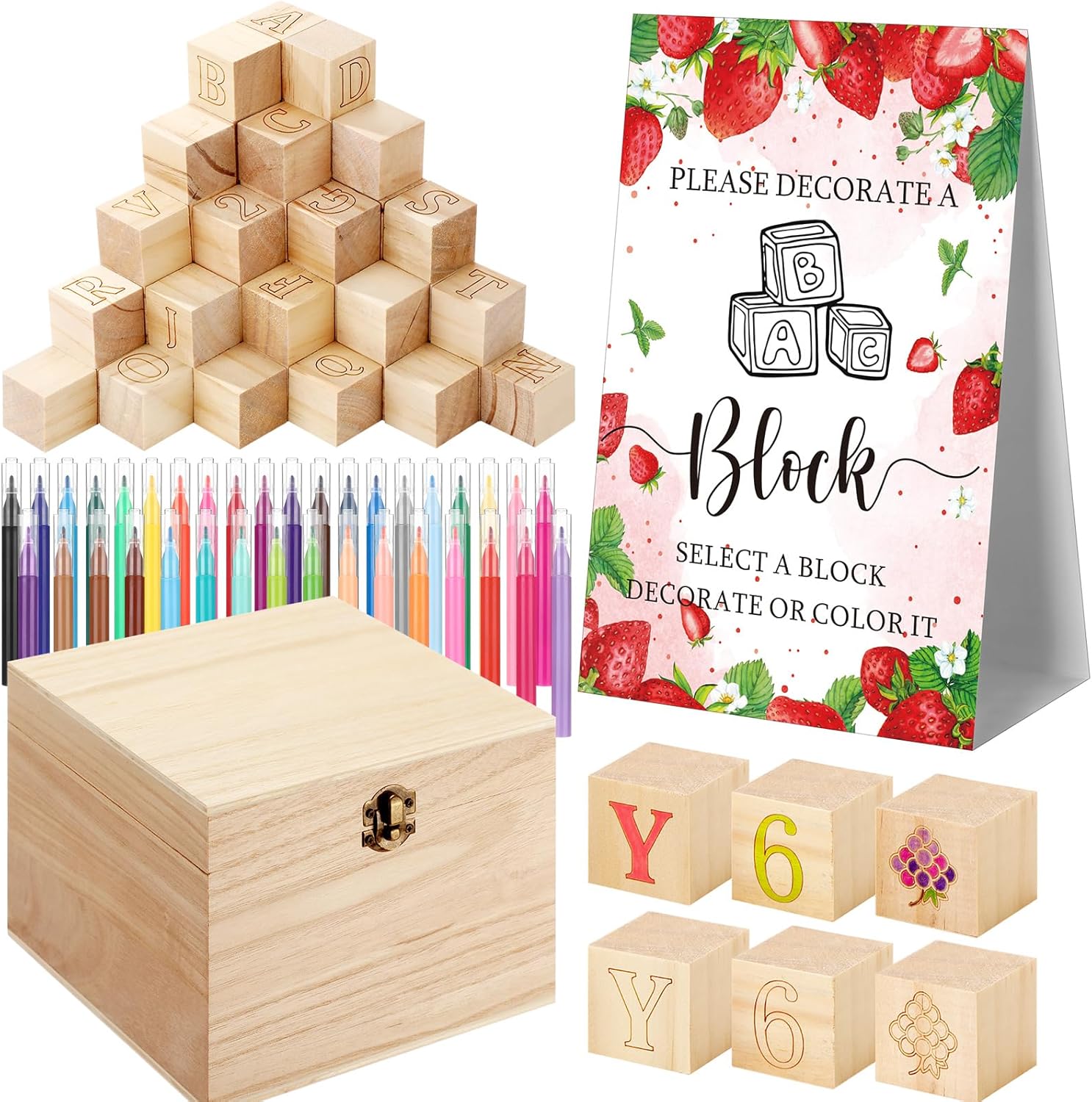 Marsui 136 Pcs Baby Shower Blocks Game Kit Strawberry