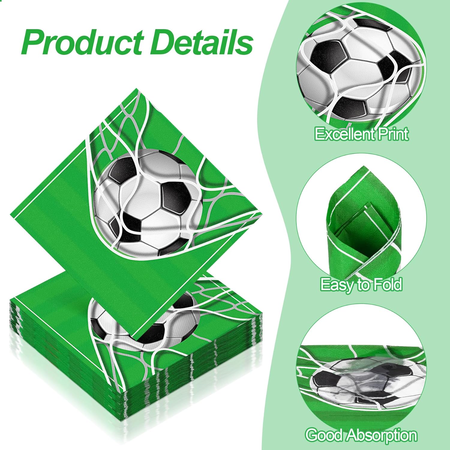 Aodaer 48 Piece Soccer Themed Paper Napkins