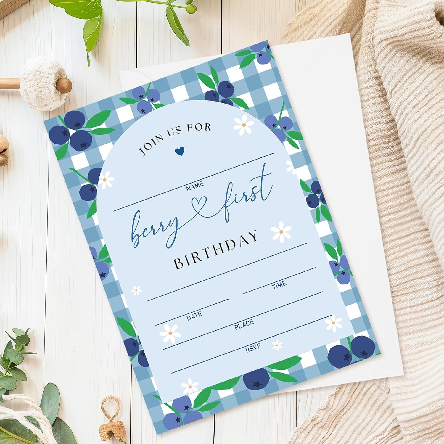 Whaline 25 Pack Blueberry Plaid Party Invitations