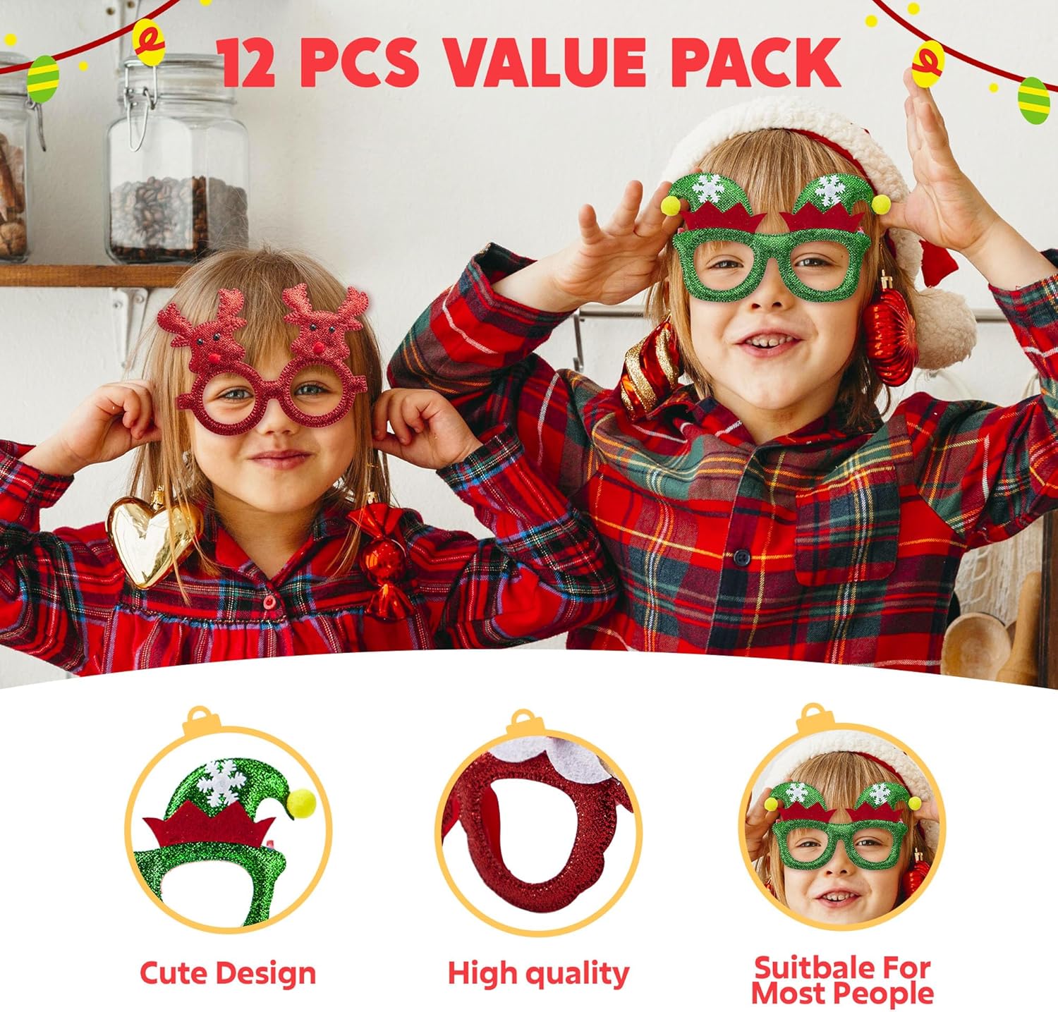 JOYIN 12 Pcs Glitter Christmas Party Glasses Frames