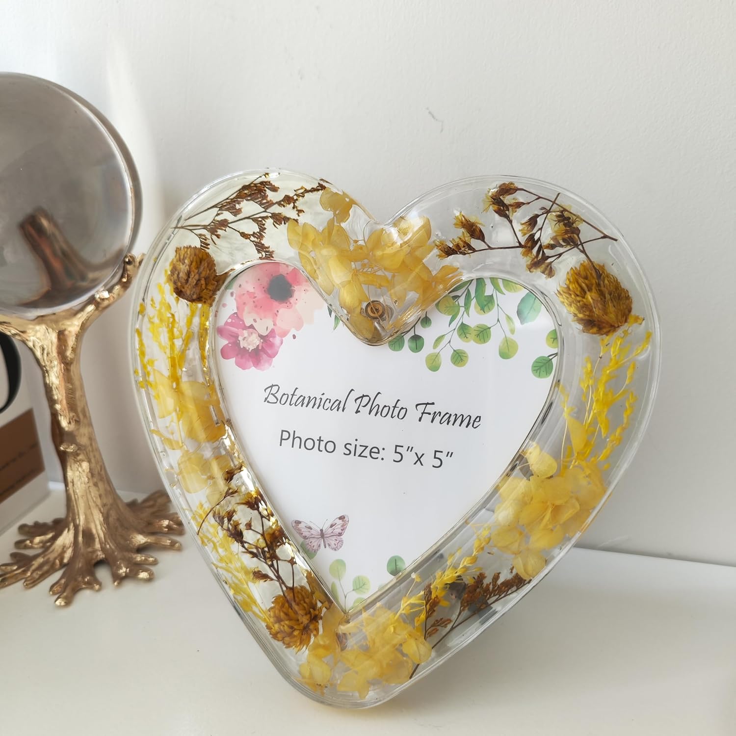 5x5 Inch Acrylic Photo Frame with Heart Shaped Vase Design