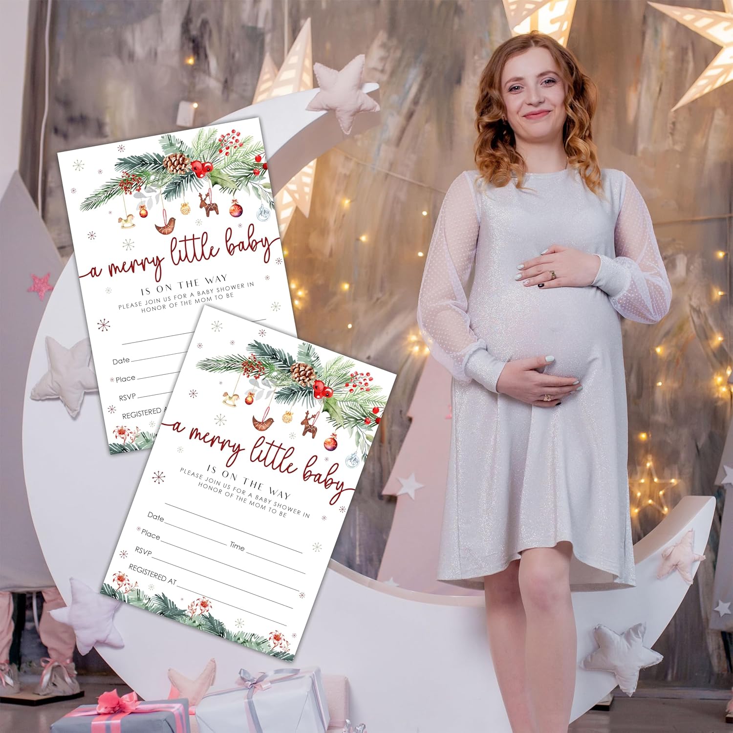 NYCTUG Merry Little Baby Shower Invites - 25 Winter Christmas Baby Invitations With Envelopes