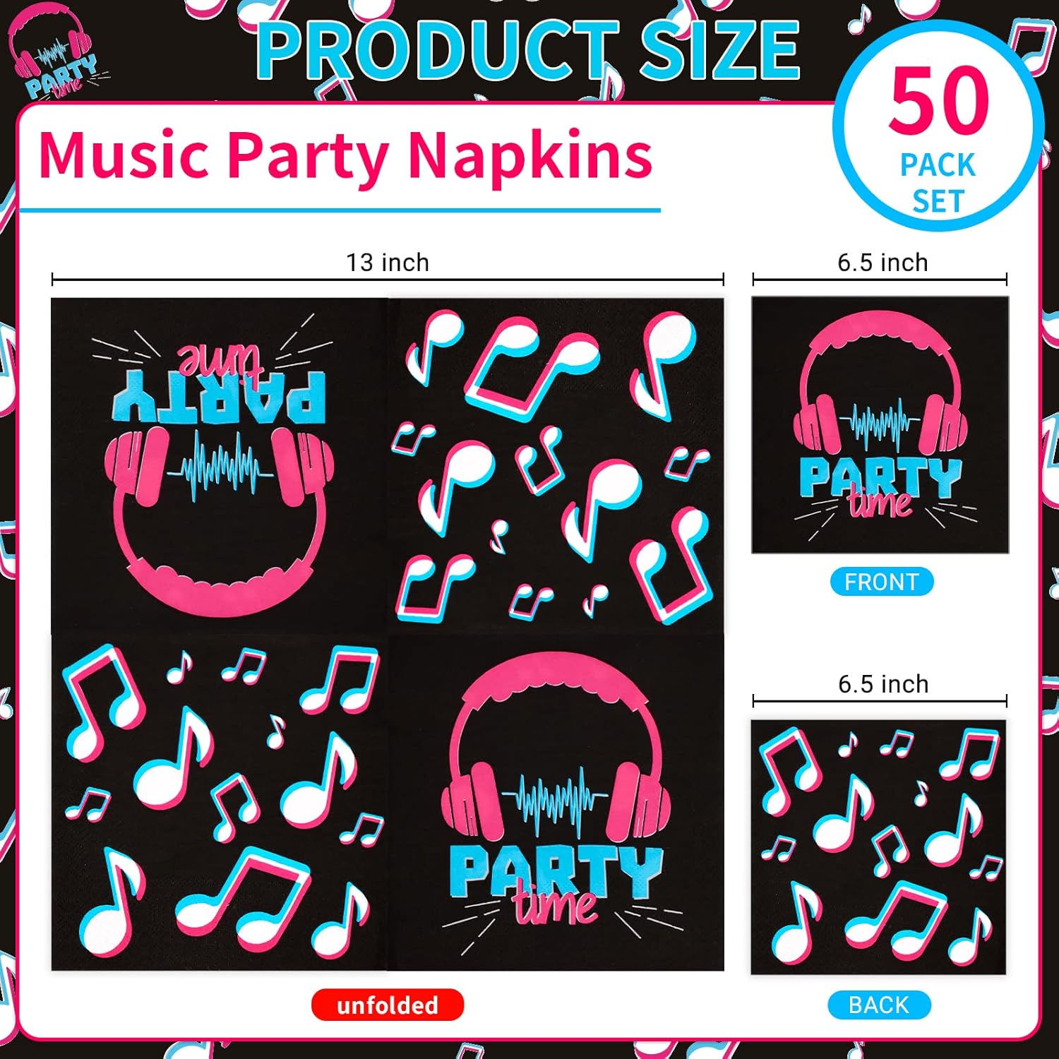 DYLIVeS Music Theme Party Napkins - 65 Inch Pack of 50