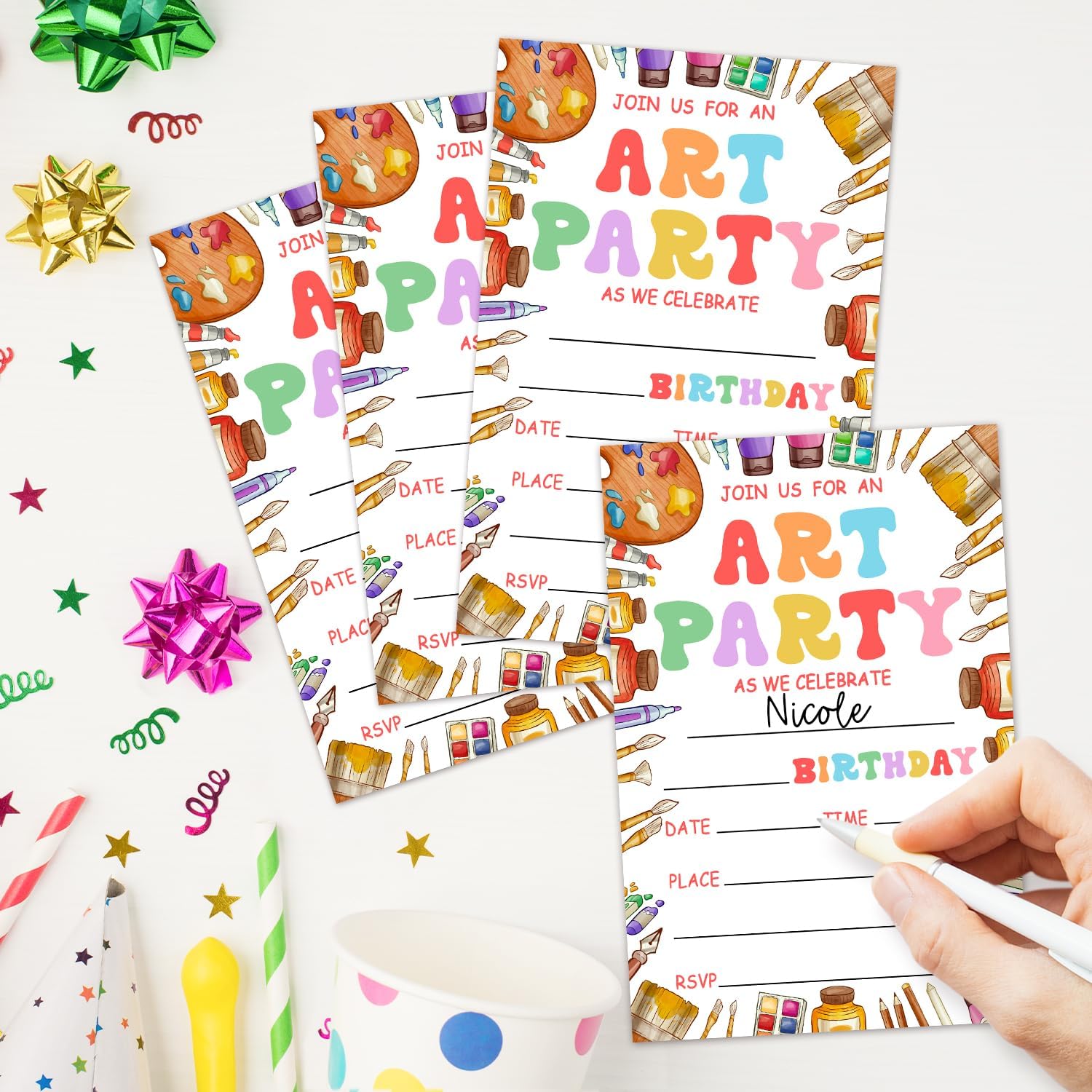 Art Party Invitations with Envelopes for 20 Guests