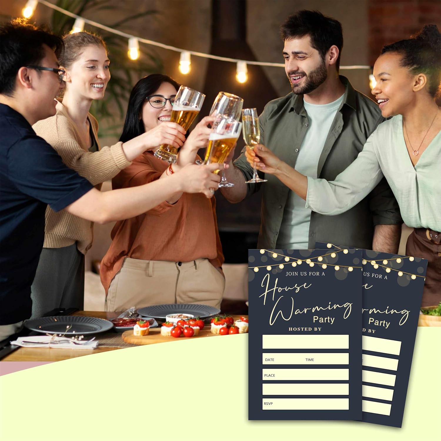20 Home Invitation Lanterns with Envelopes Modern Housewarming Party Invite Cards Black