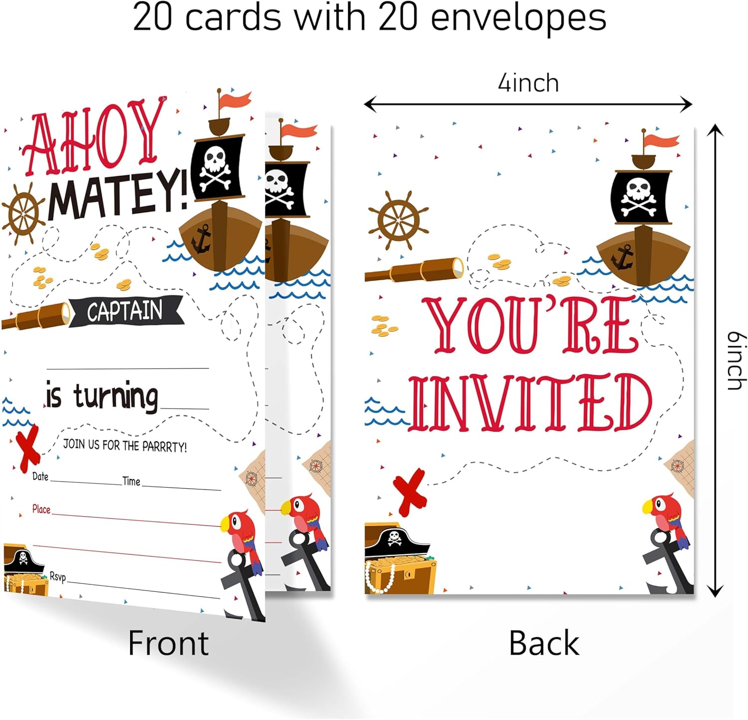 Pirate Birthday Invites with Envelopes Pack of 20