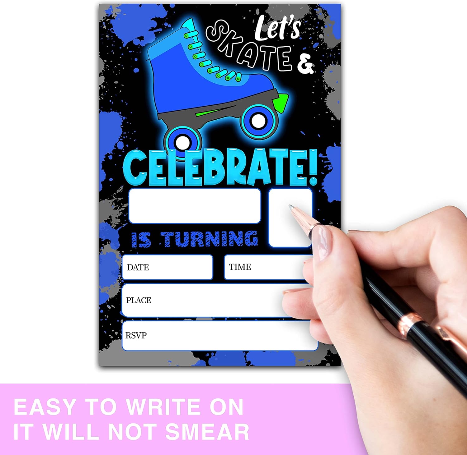 ONDTON Blue Roller Skating Birthday Invitations With Envelopes 20 Pack