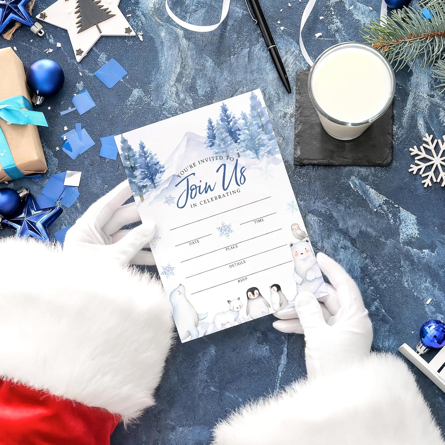 Whaline 25 Set Winter Forest Animal Snowflake Invitation Cards With Envelope Stickers