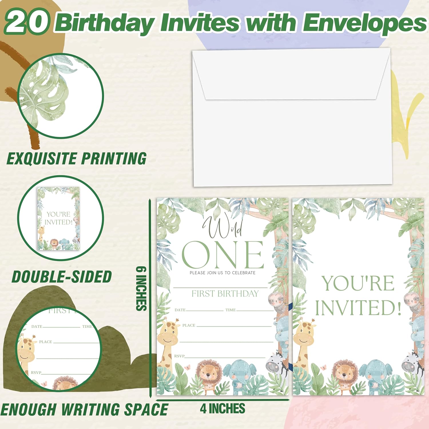 Wild One Birthday Invitations 20 Pieces with Envelopes
