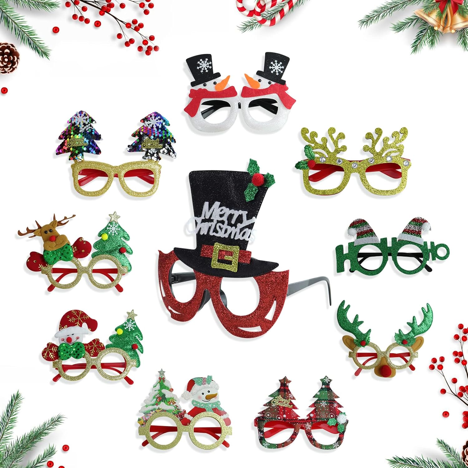Sparkle Christmas Glasses for Kids Adults