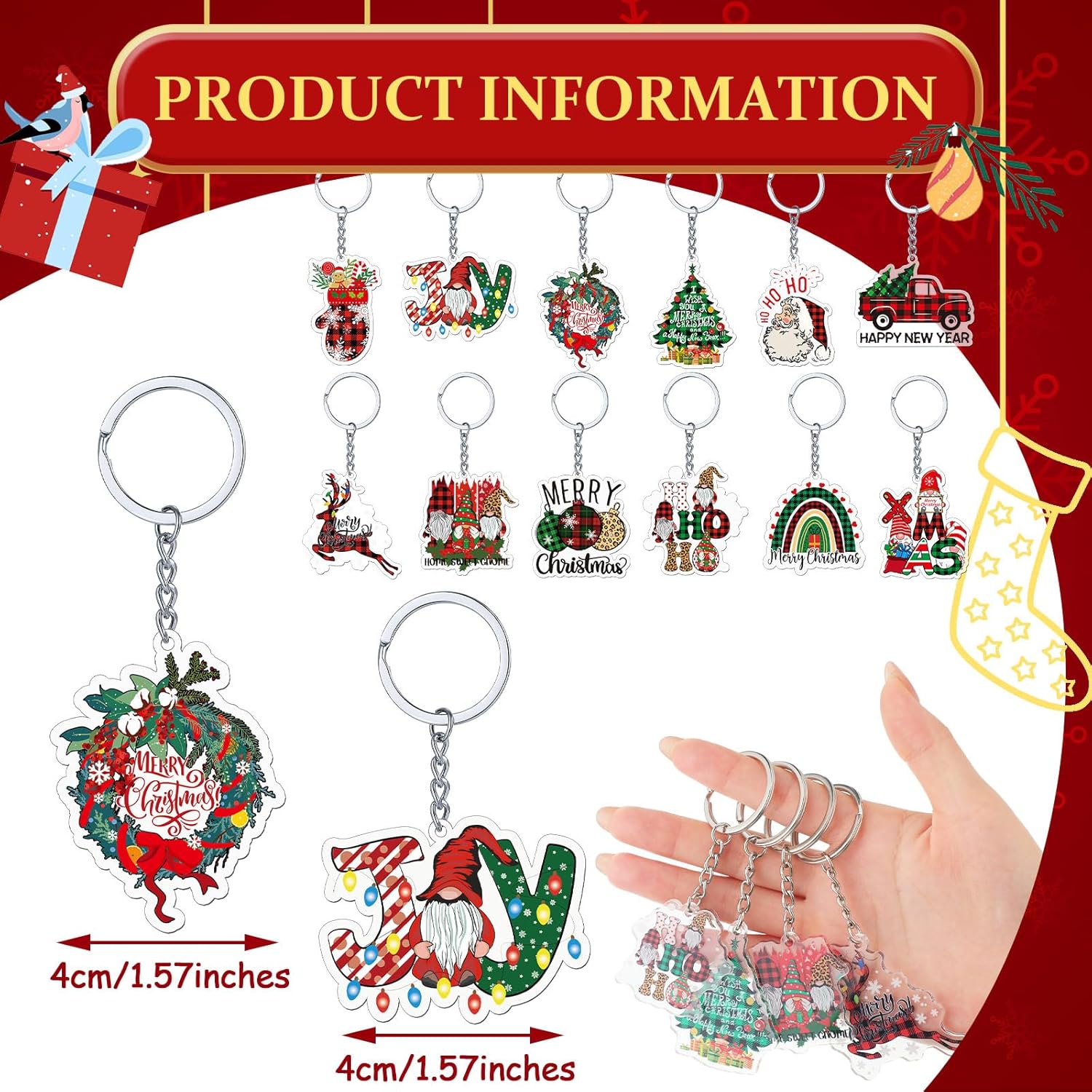 Kigeli 60 Pcs Christmas Keychains Bulk Set