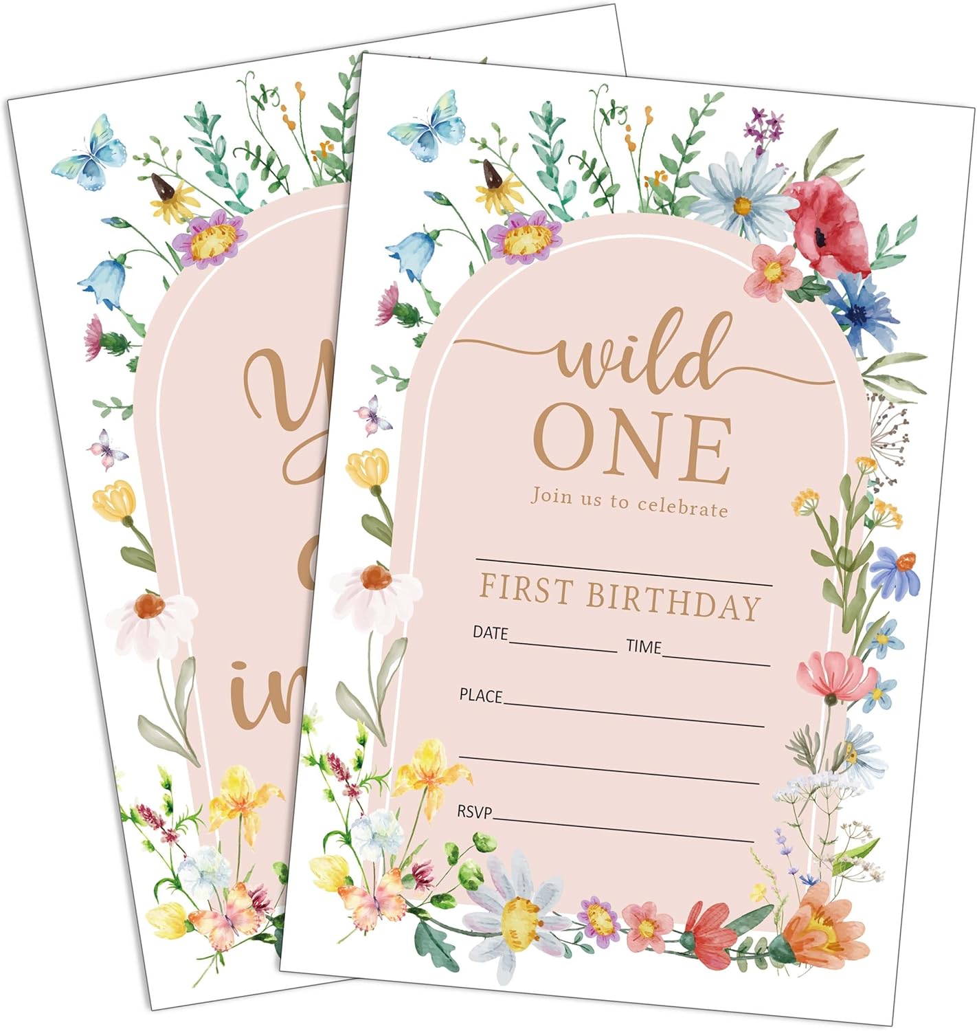 Wildflower Birthday Invitations 20Pcs 4x6 Fill-In Cards for Kids Party Supplies