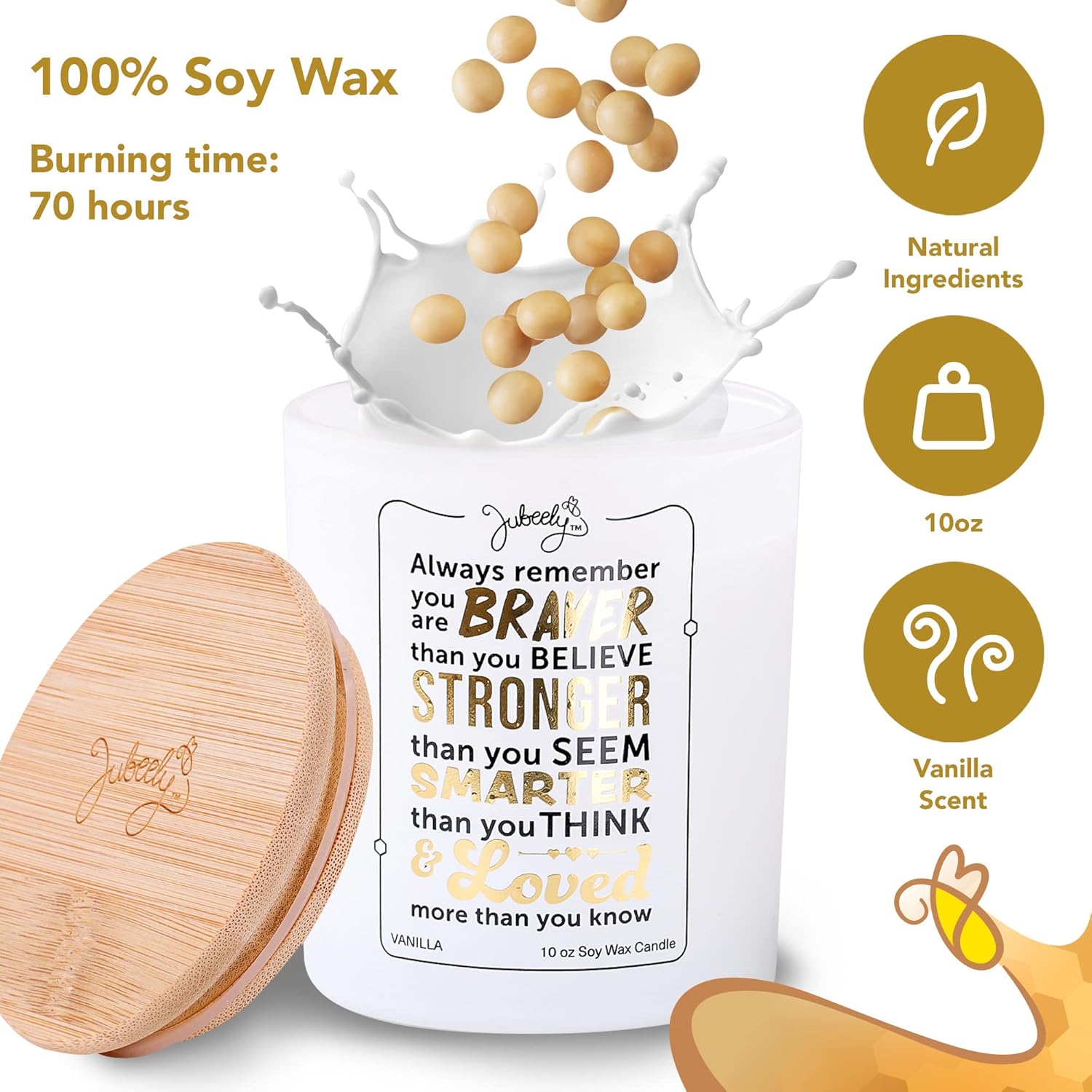 Inspirational Vanilla Soy Candle for Women Christmas Gift with Bravery Message