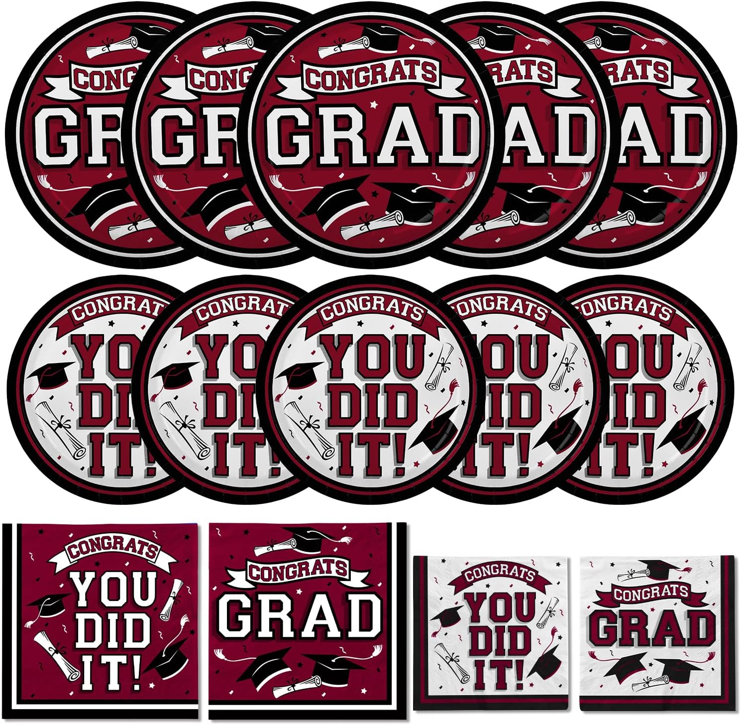 Gatherfun Graduation Party Dinnerware Set Maroon 50 Plates Napkins