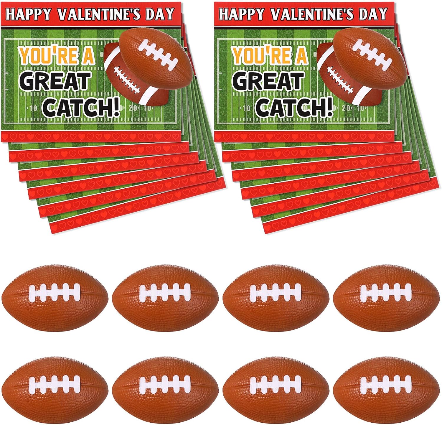 36 Pcs Kids Valentines Day Gift Cards with Foam Football Stress Balls