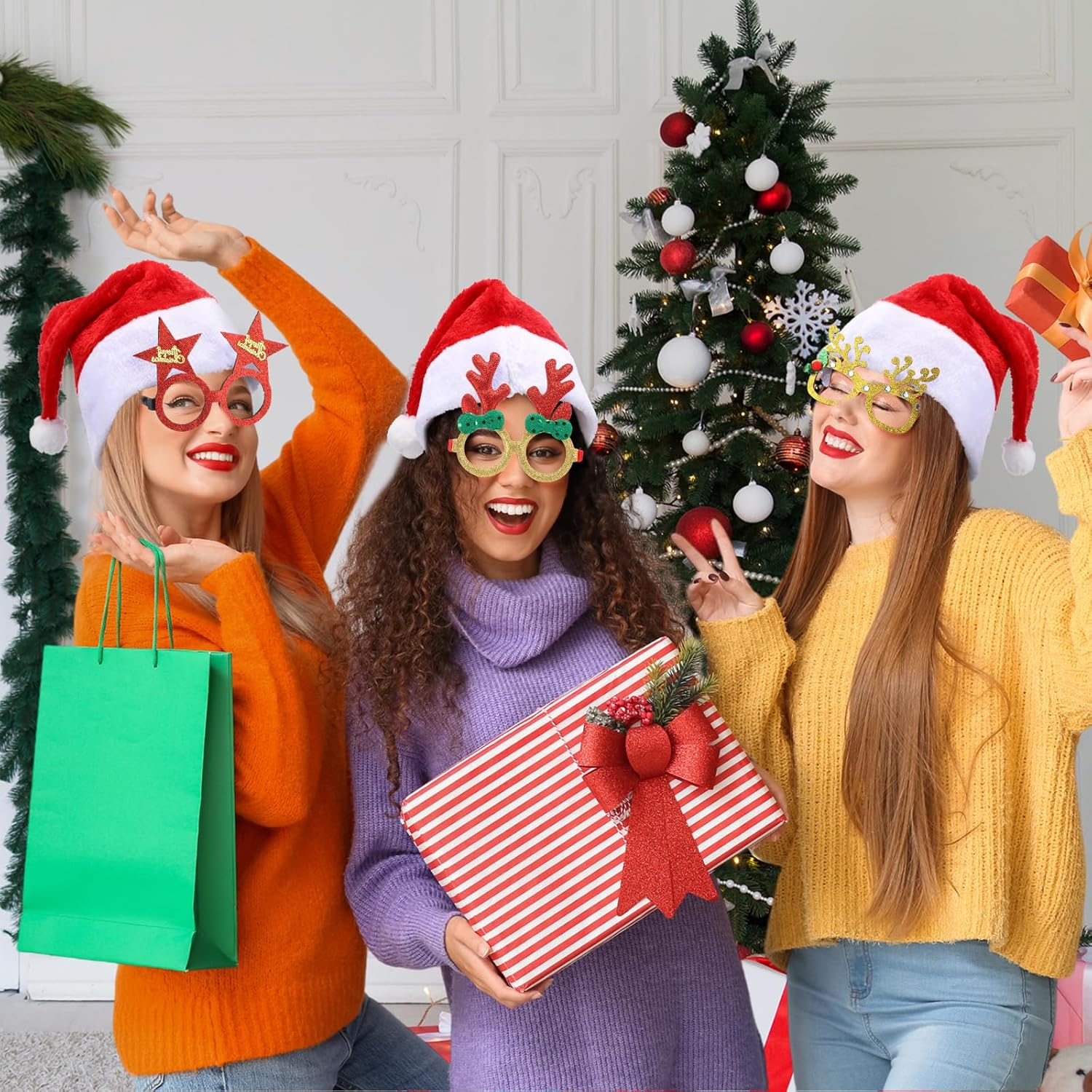 Toulite 48-Piece Santa Hat Glasses Costume Set