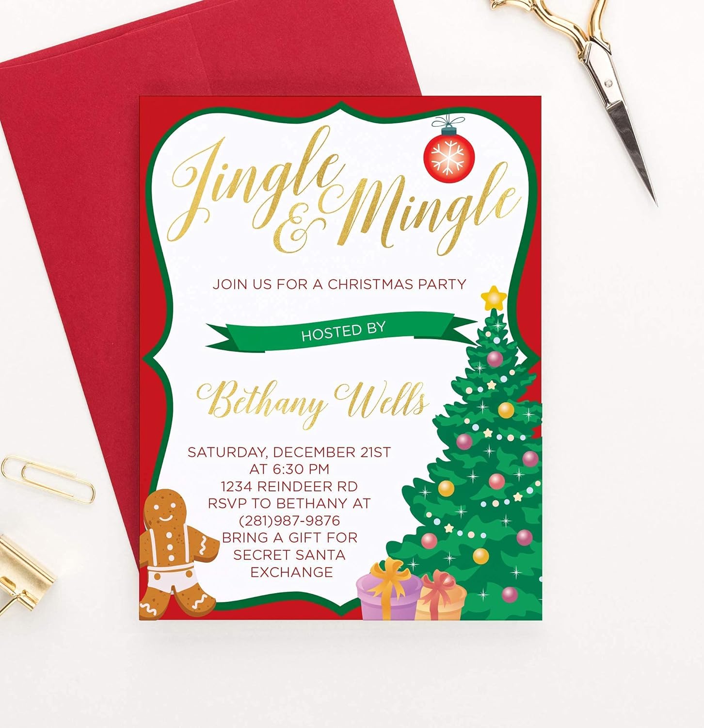 Personalized Christmas Party Invites with Envelopes