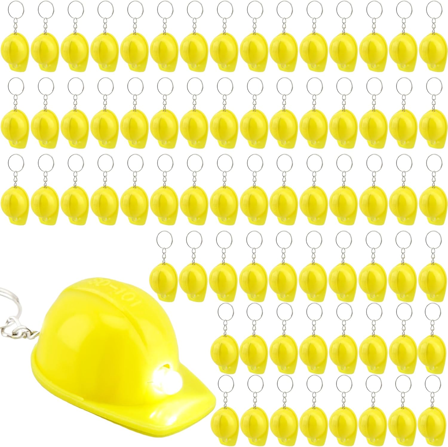 72 Pcs Mini Construction Helmet Keychains with LED Light