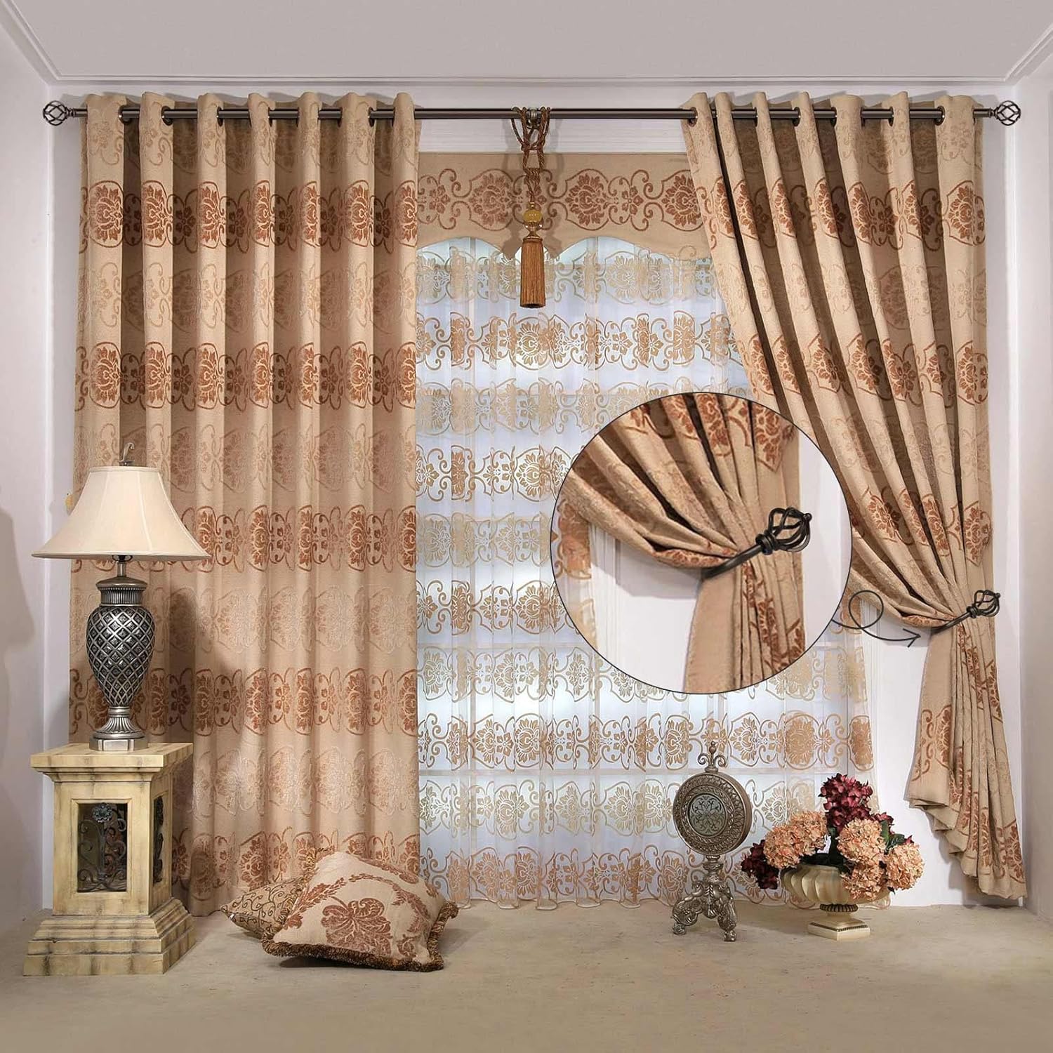 KAMANINA Bronze Decorative Curtain Holdbacks Twisted Cage Finials 2 Pack