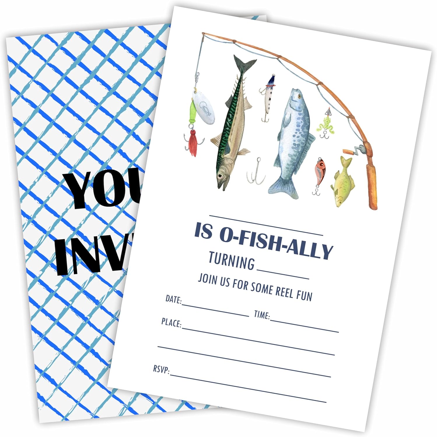 20 Fishing Birthday Invitations with Adhesive Envelopes
