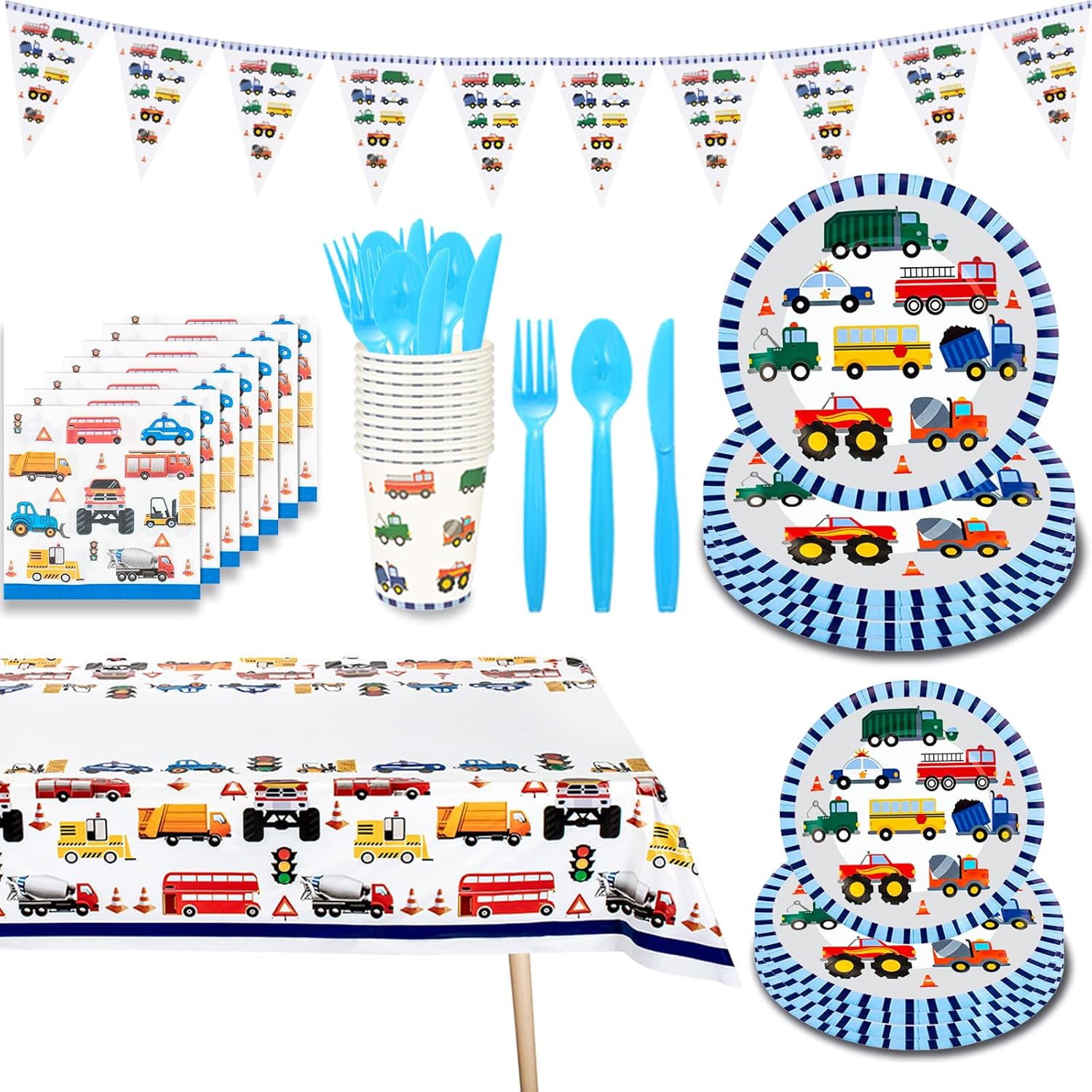 91 Pcs Transportation Party Decorations Plates Cups Napkins