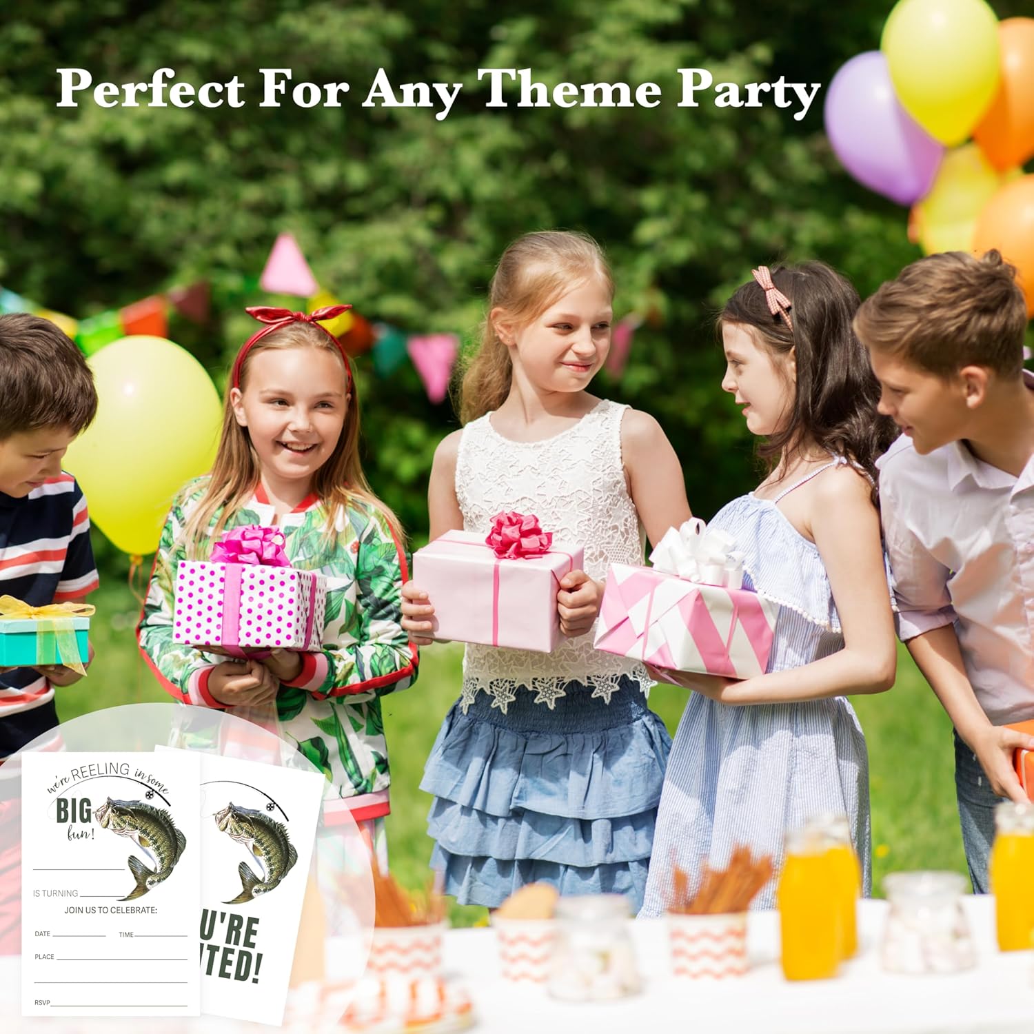 Fishing Theme Birthday Invites with Envelopes for Kids