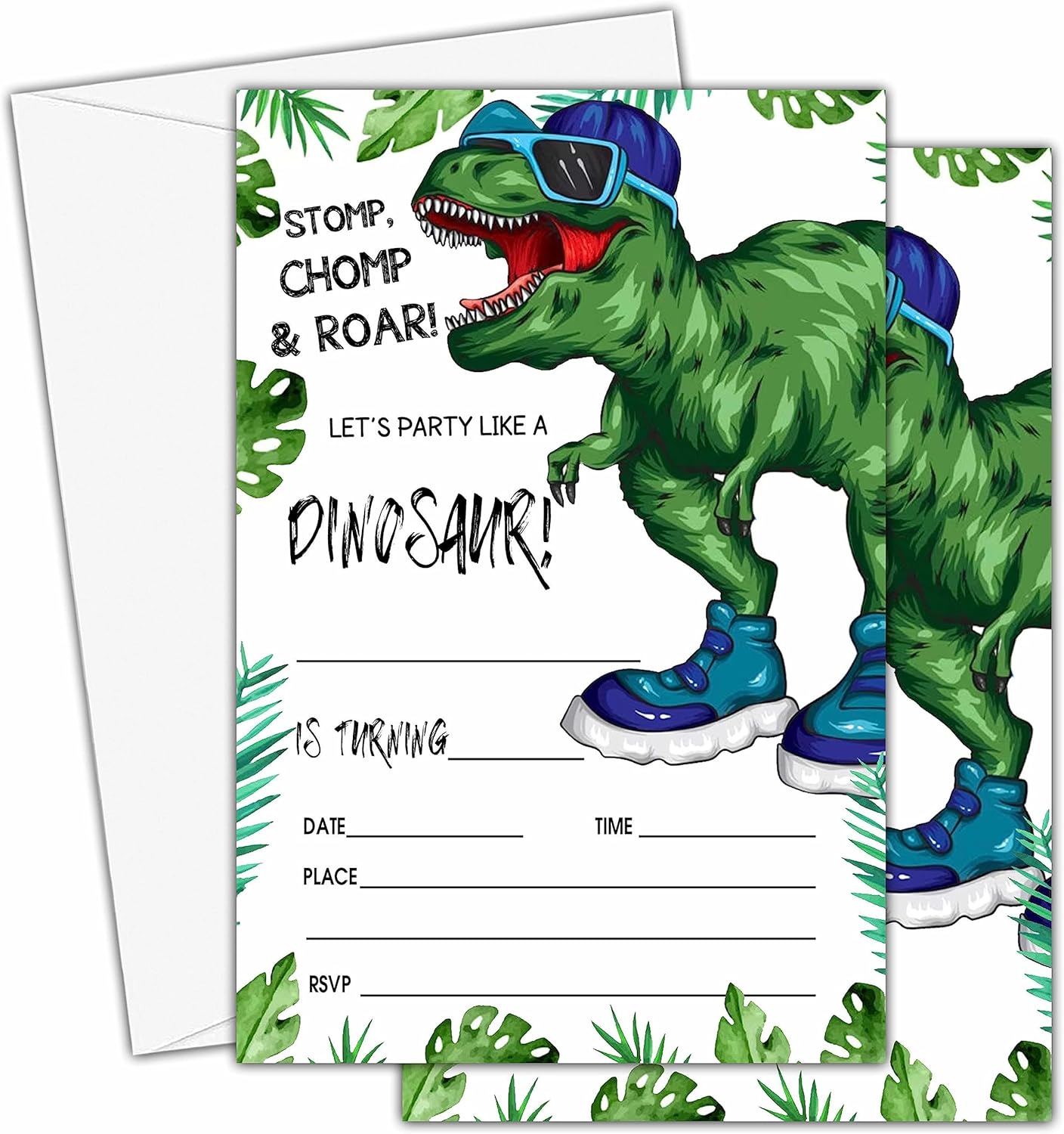 Dinosaur Birthday Invitations with Envelopes 20 Pack T-Rex Style Party Cards