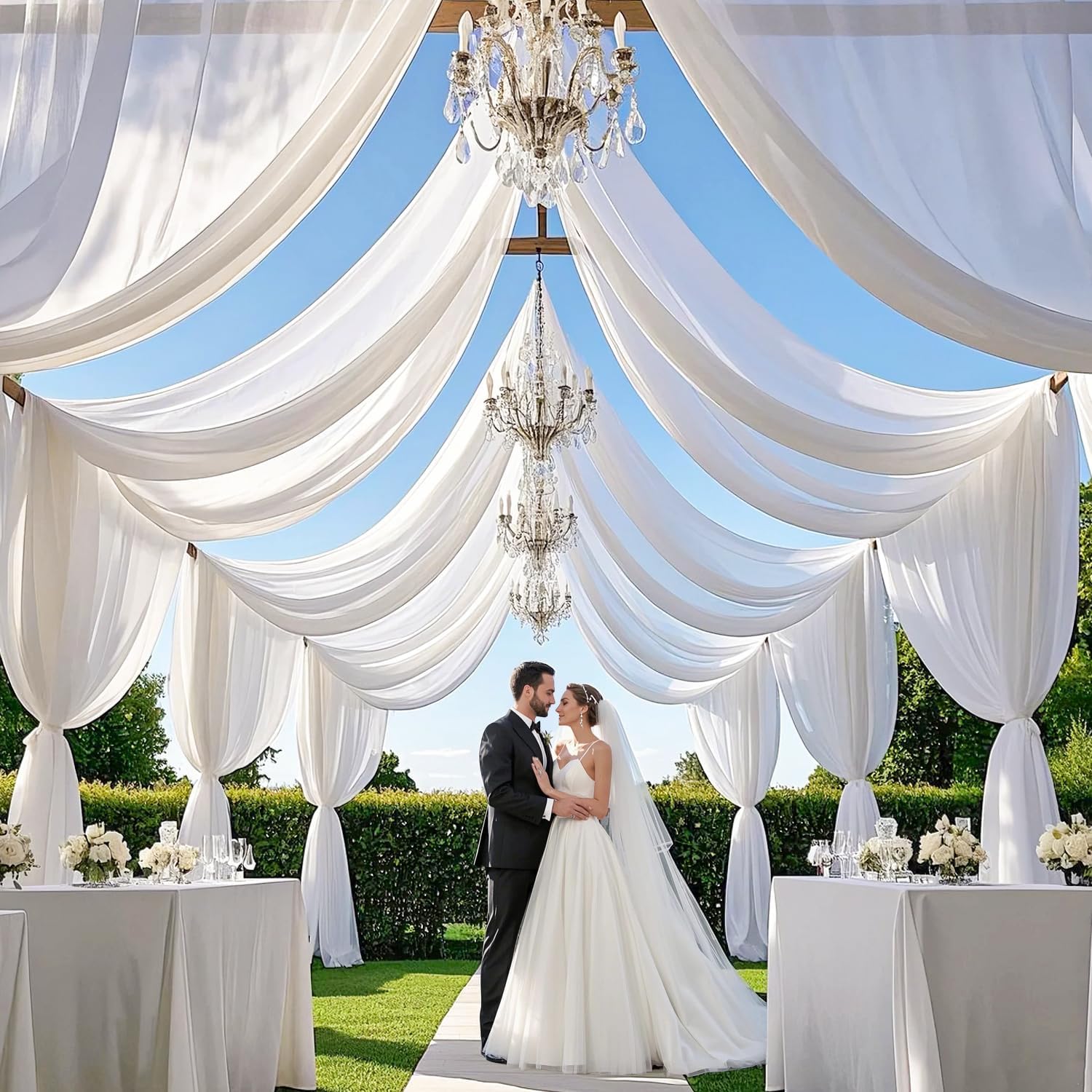 MODFUNS White Wedding Arch Drapes 4 Panels 5x30ft Sheer Curtains