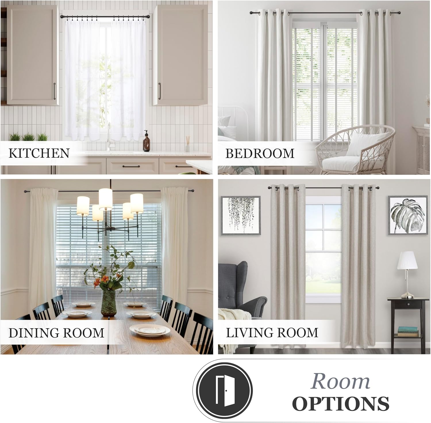 Kenney Chelsea Ball End Window Curtain Rod Black 48-86 Inch Adjustable