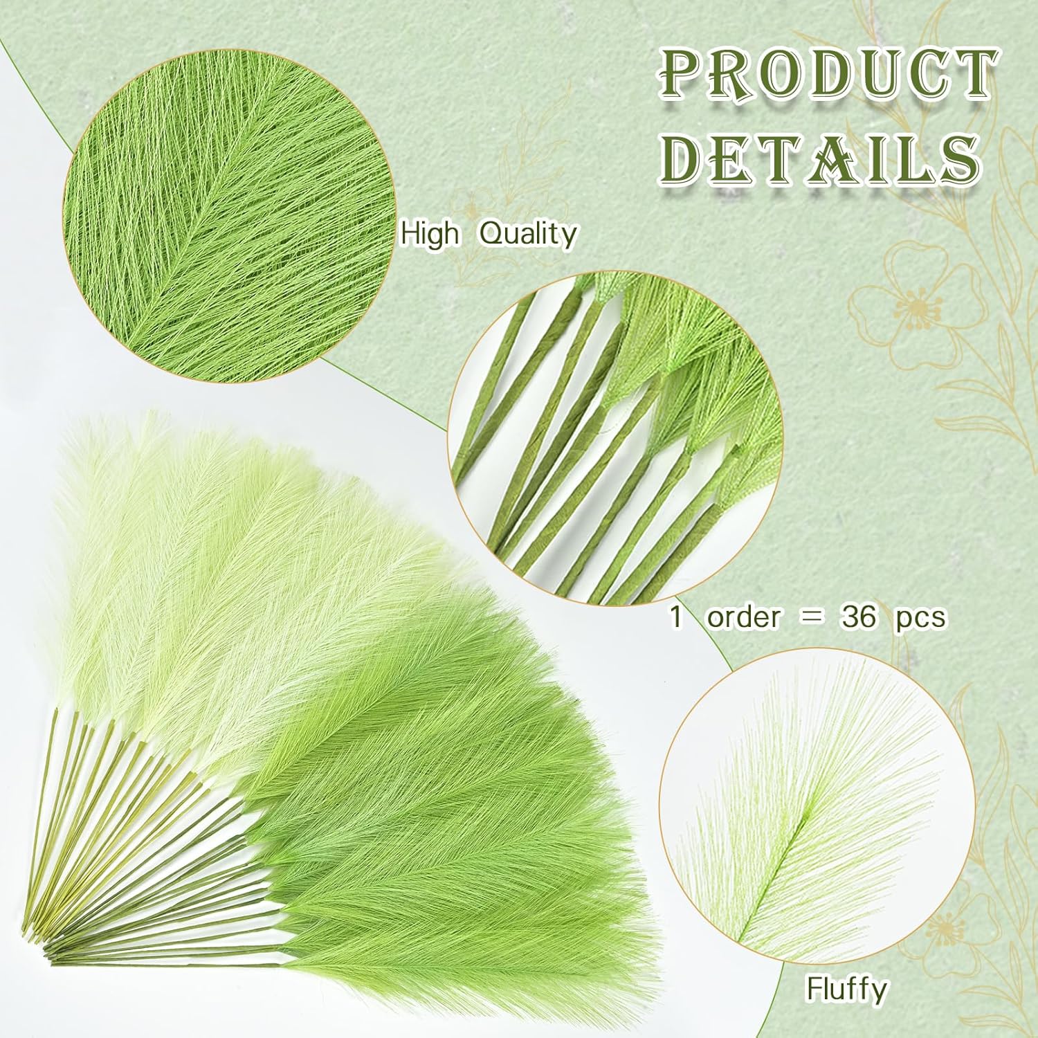 U-LIAN 36PCS Green Faux Pampas Grass 22 Inch Decor