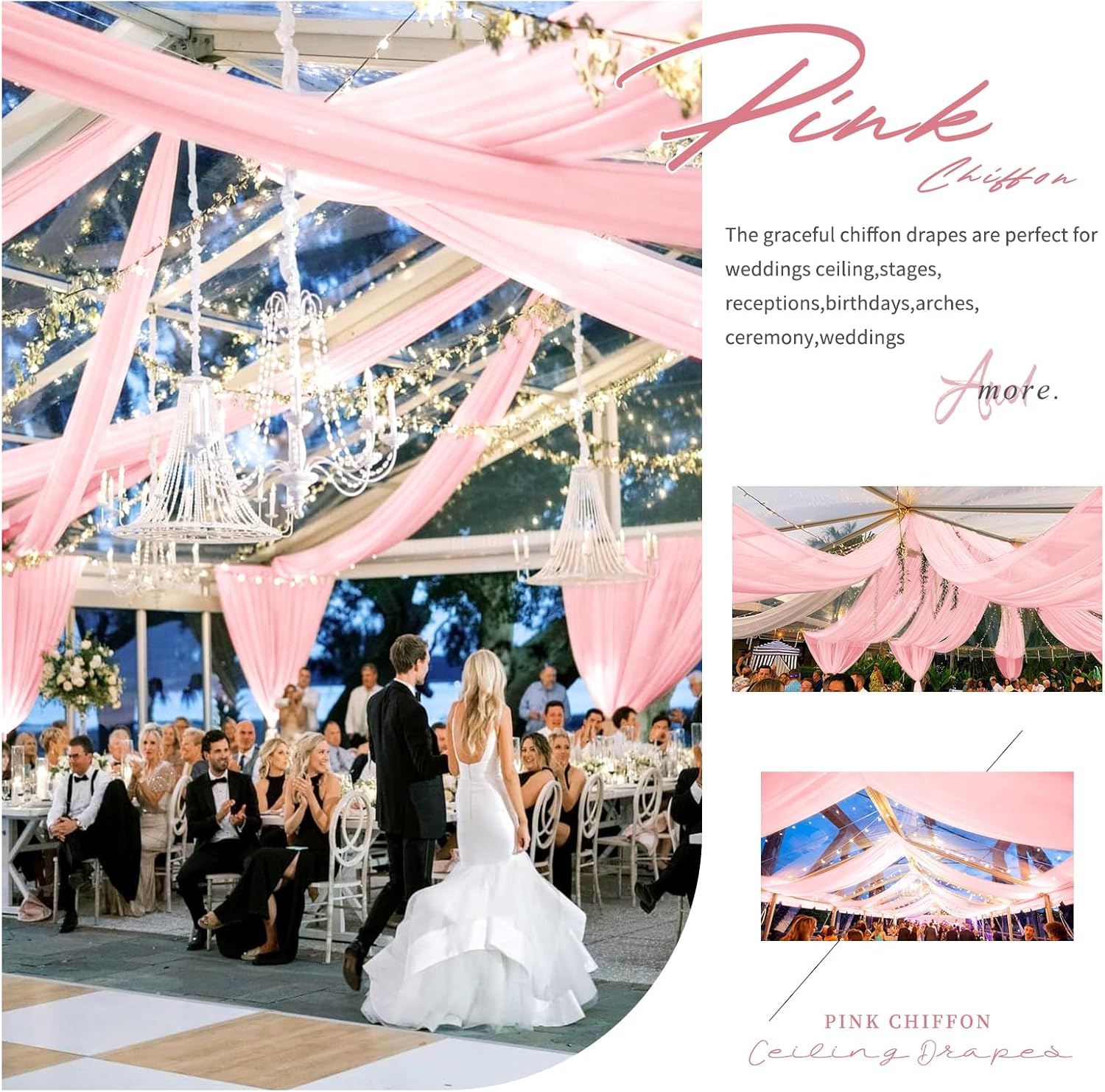 6 Panels Pink Ceiling Drapes for Wedding Decor