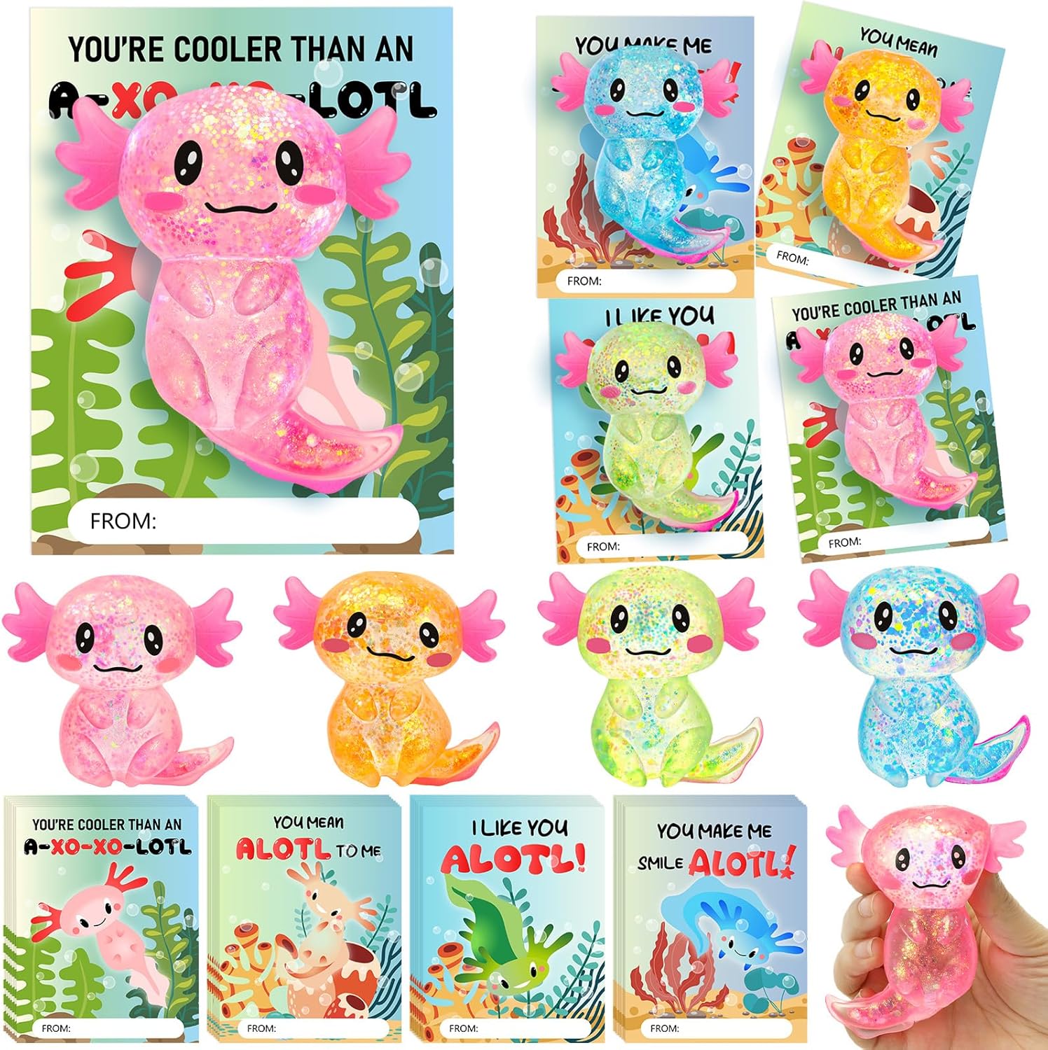HyDren 12 Pcs Axolotl Fidget Toy with Cards 1