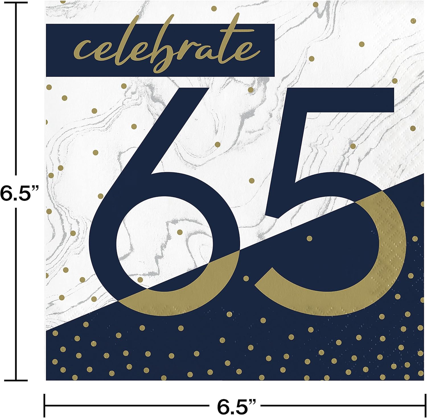 Navy and Gold 65th Birthday Napkins 16 ct