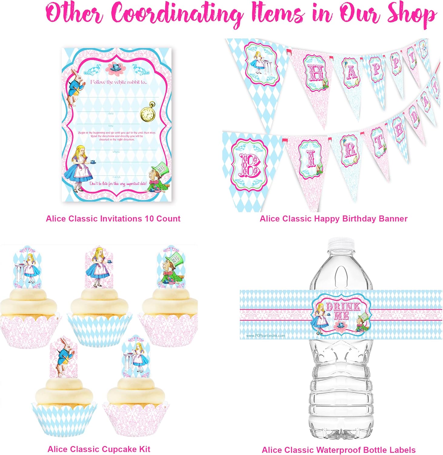 Alice In Wonderland Large Party Invitations 10 Set