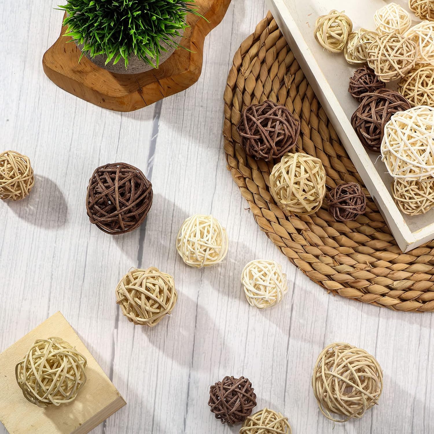 Patelai 72 Pcs Wicker Rattan Decorative Balls