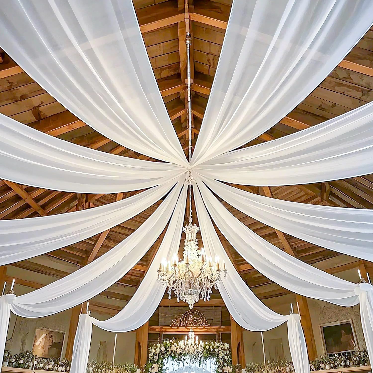 MODFUNS White Wedding Arch Drapes 4 Panels 5x30ft Sheer Curtains