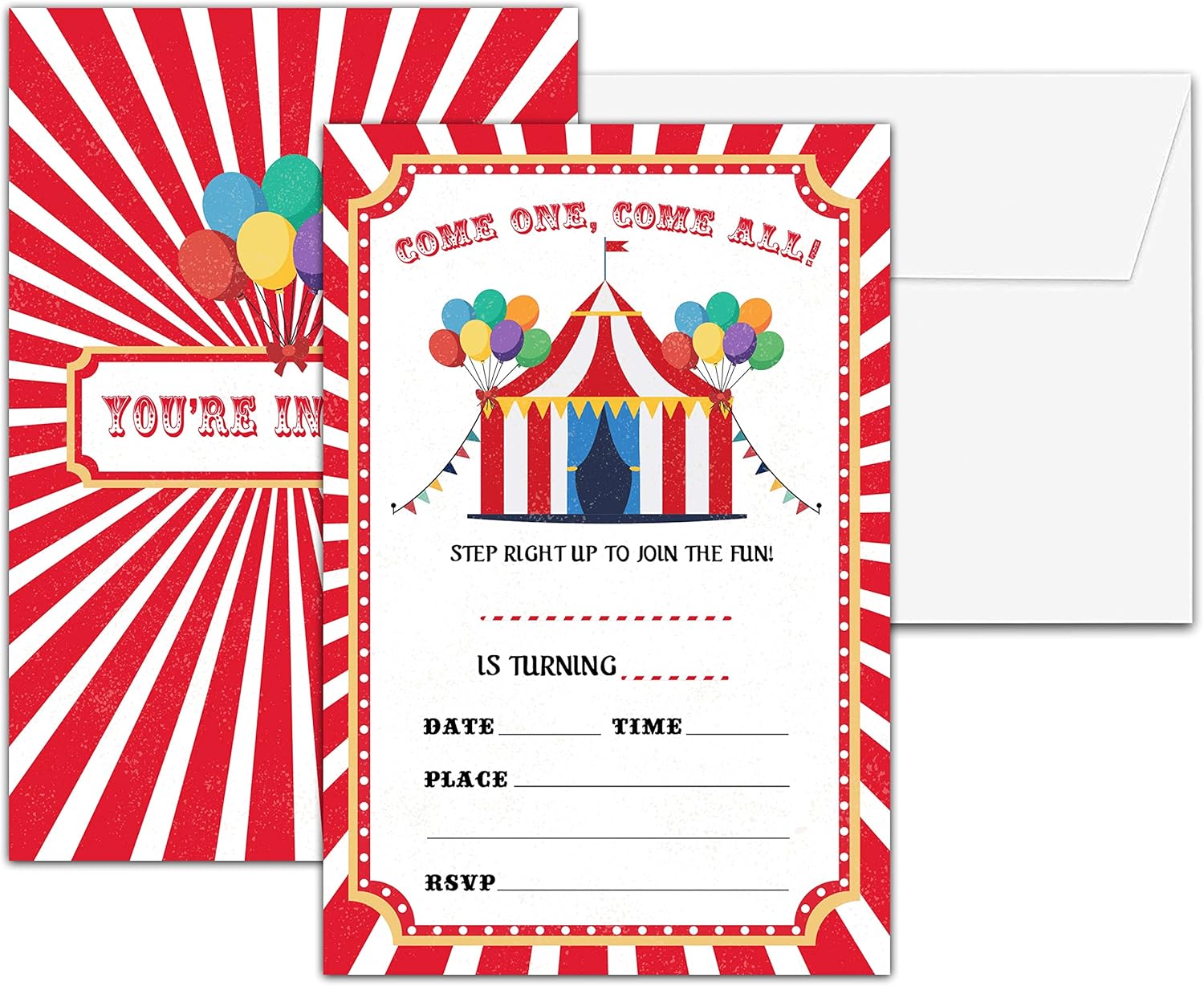 Carnival Birthday Invitations with Envelopes for Kids