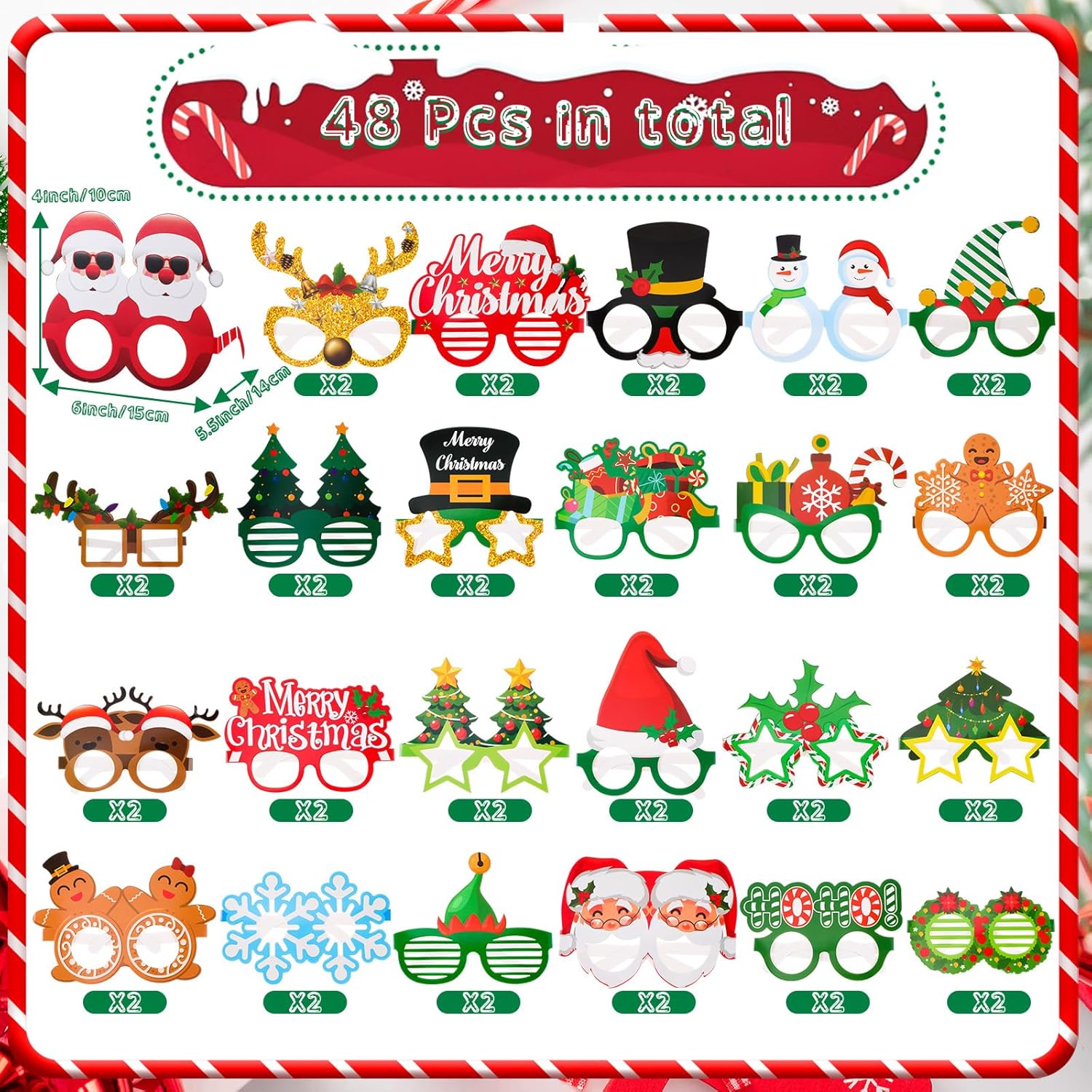 Syhood 48 Pcs Paper Christmas Glasses Bulk