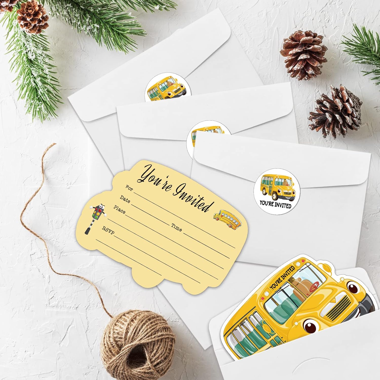 REWIDPARTY 20 Pack School Bus Shaped Invitations