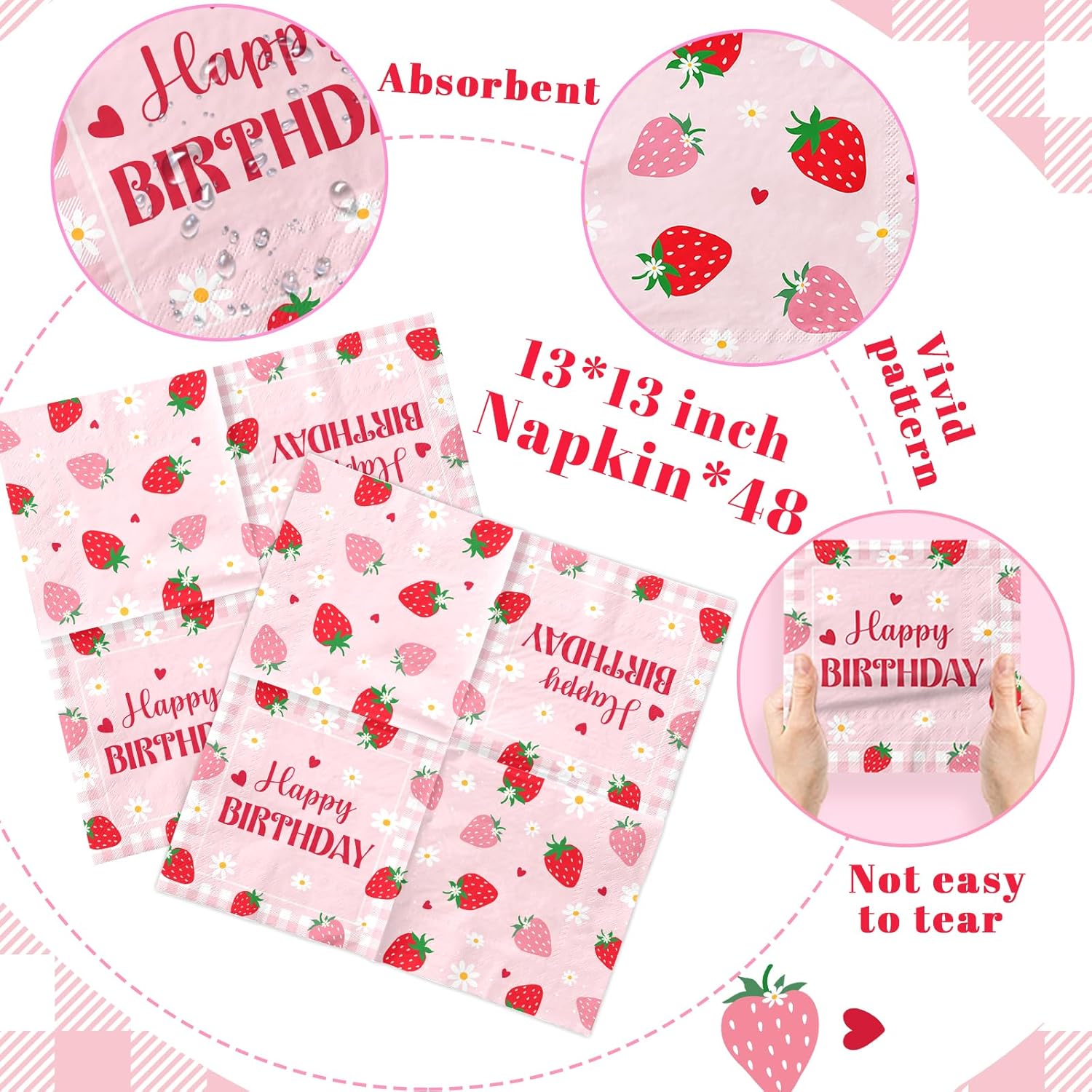 48Pcs Strawberry Birthday Napkins Decorations